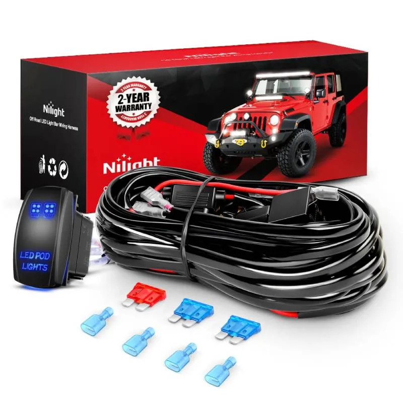 16AWG Wire Harness Kit 2 Leads W/ 12V 5Pin Light Pods Switch | 3 Fuses | 4 Spade Connectors
