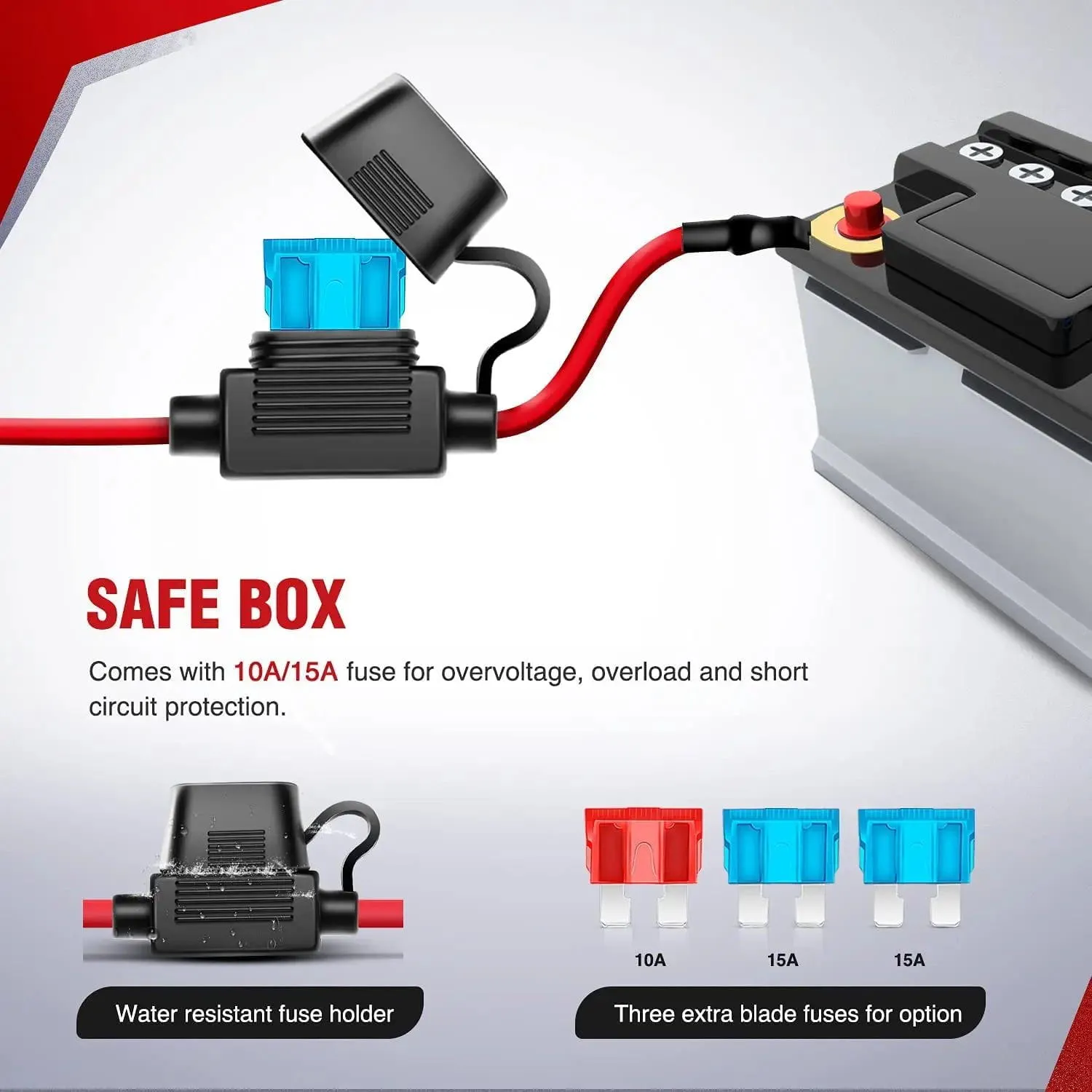 16AWG Wire Harness Kit 2 Leads W/ 12V 5Pin Sasquatch Lights Switch | 3 Fuses | 4 Spade Connectors