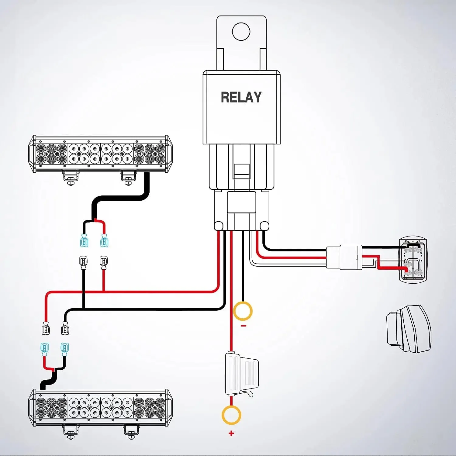 16AWG Wire Harness Kit 2 Leads W/ 12V 5Pin Sasquatch Lights Switch | 3 Fuses | 4 Spade Connectors