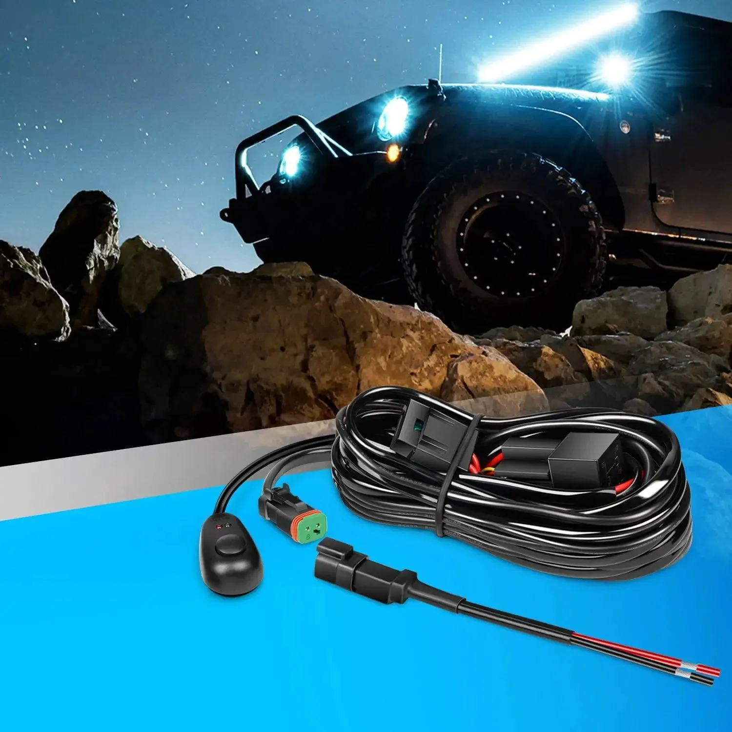 16AWG Wire Harness Kit 2 Leads W/ 12V Mouse Style Switch | 3 Fuses | 4 Spade Connectors