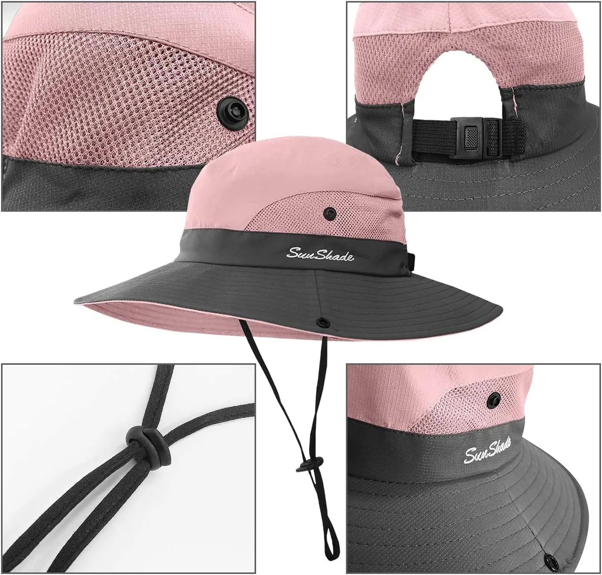 3 Pieces Womens Ponytail Wide Brim Sun Hat Packable UV Protection Beach Cap for Fishing & Hiking