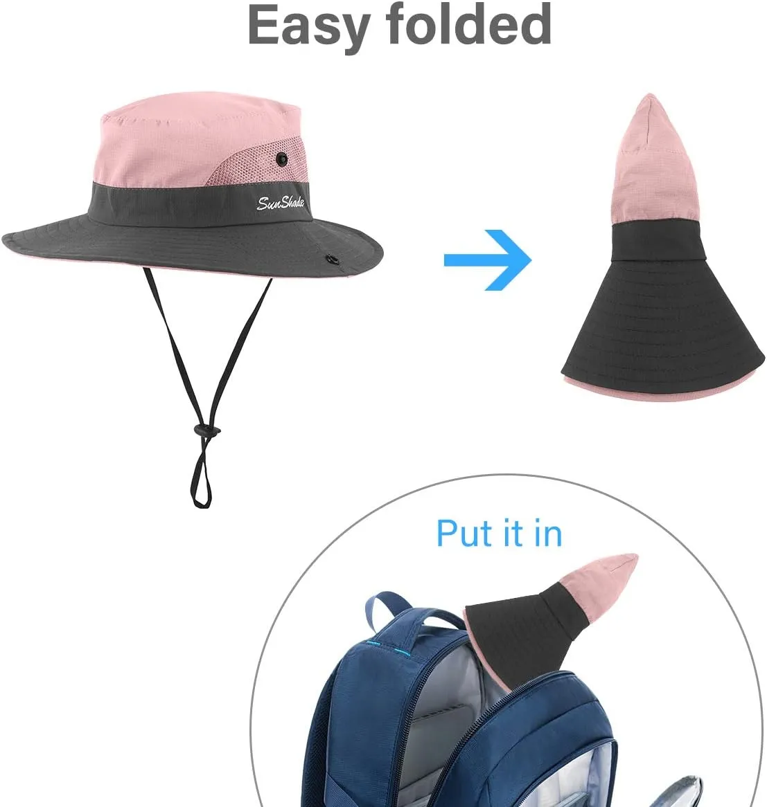 3 Pieces Womens Ponytail Wide Brim Sun Hat Packable UV Protection Beach Cap for Fishing & Hiking