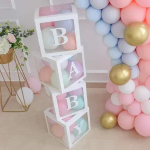 Baby Shower Boxes Party Decorations  4 pcs Transparent Balloons Boxes Dcor with Letters Baby Blocks Design for Baby Shower Gender Reveal Backdrop