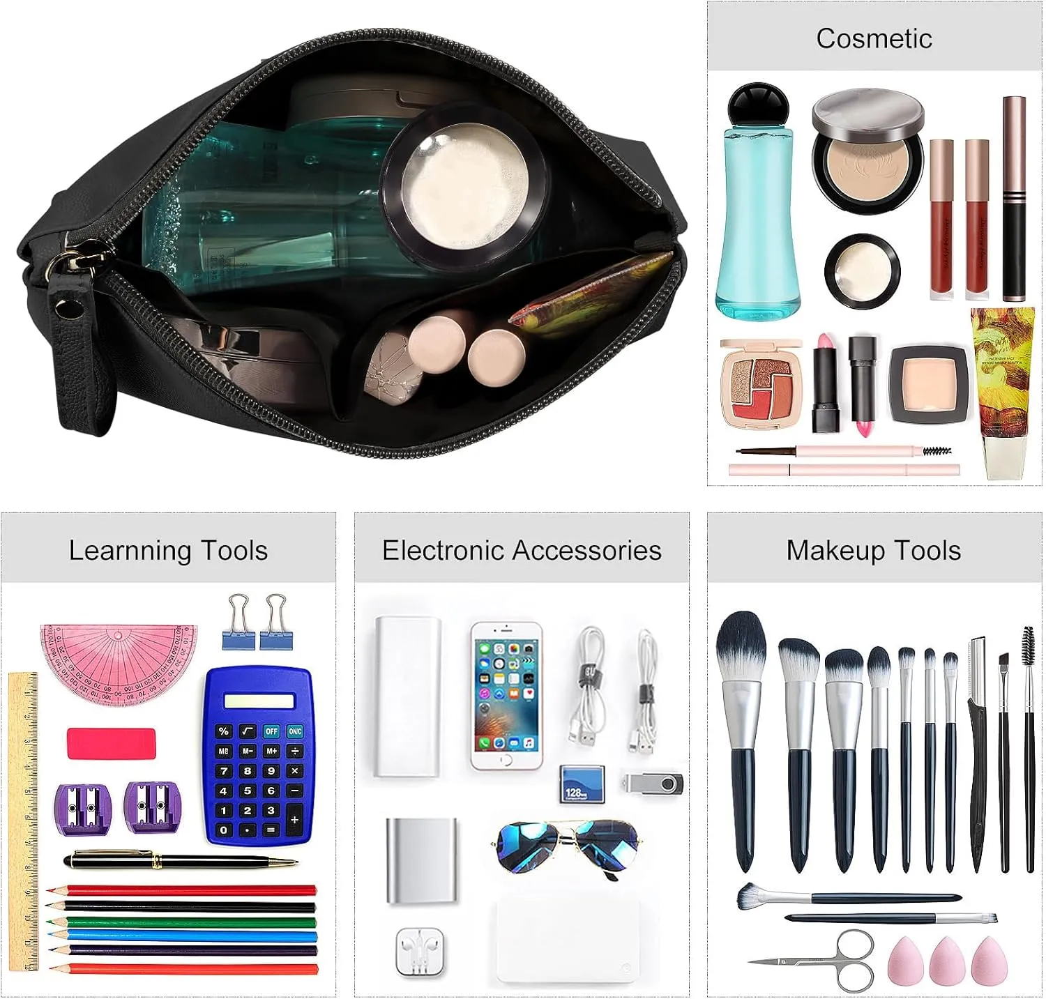 Cosmetic Bags for Women Small Makeup Bag for Purse Pu Leather Makeup Pouch Travel Makeup Bag with Zipper Make Up Bag for Travelling