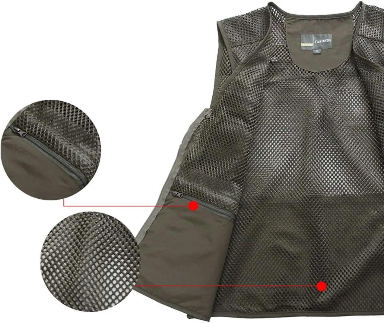 Flygo Men's Fishing Vest Utility Lightweight Outdoor Travel Safari Photo Cargo Vest with 16 Pockets