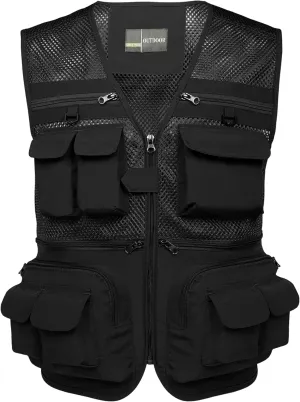 Flygo Men's Fishing Vest Utility Lightweight Outdoor Travel Safari Photo Cargo Vest with 16 Pockets