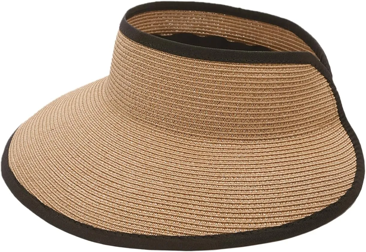 Joywant Womens Sun Visor Hats, Packable Wide Brim Ponytail Beach Hat Straw Visor Summer Beach Vacation Essentials for Womens