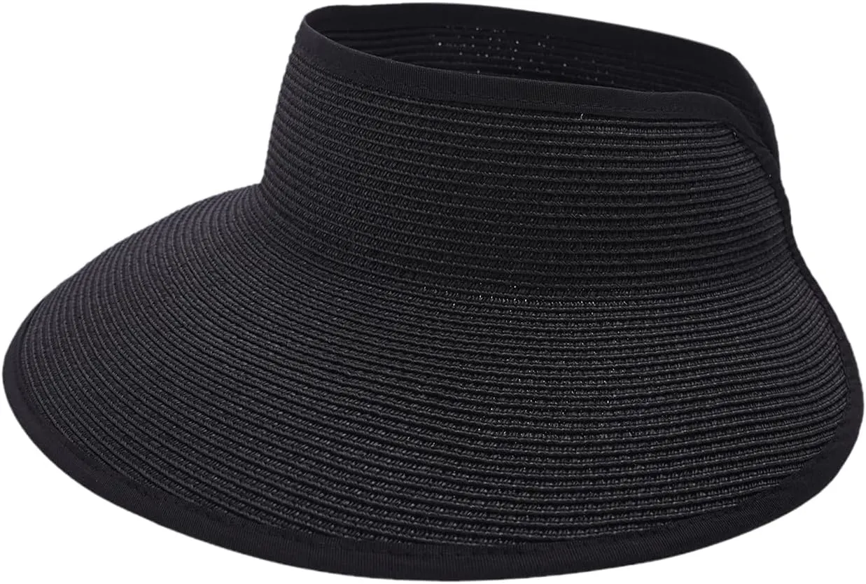 Joywant Womens Sun Visor Hats, Packable Wide Brim Ponytail Beach Hat Straw Visor Summer Beach Vacation Essentials for Womens