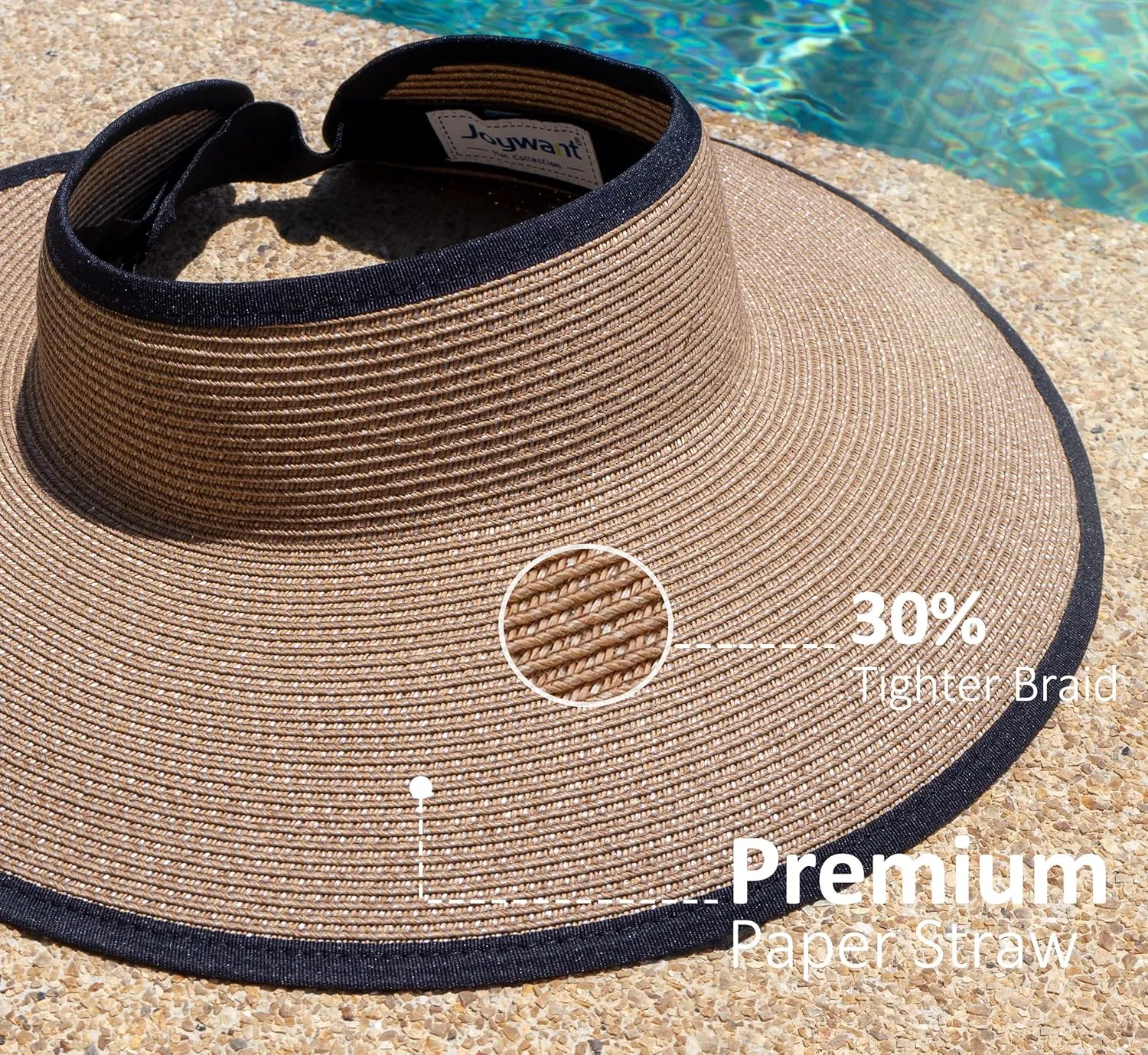 Joywant Womens Sun Visor Hats, Packable Wide Brim Ponytail Beach Hat Straw Visor Summer Beach Vacation Essentials for Womens