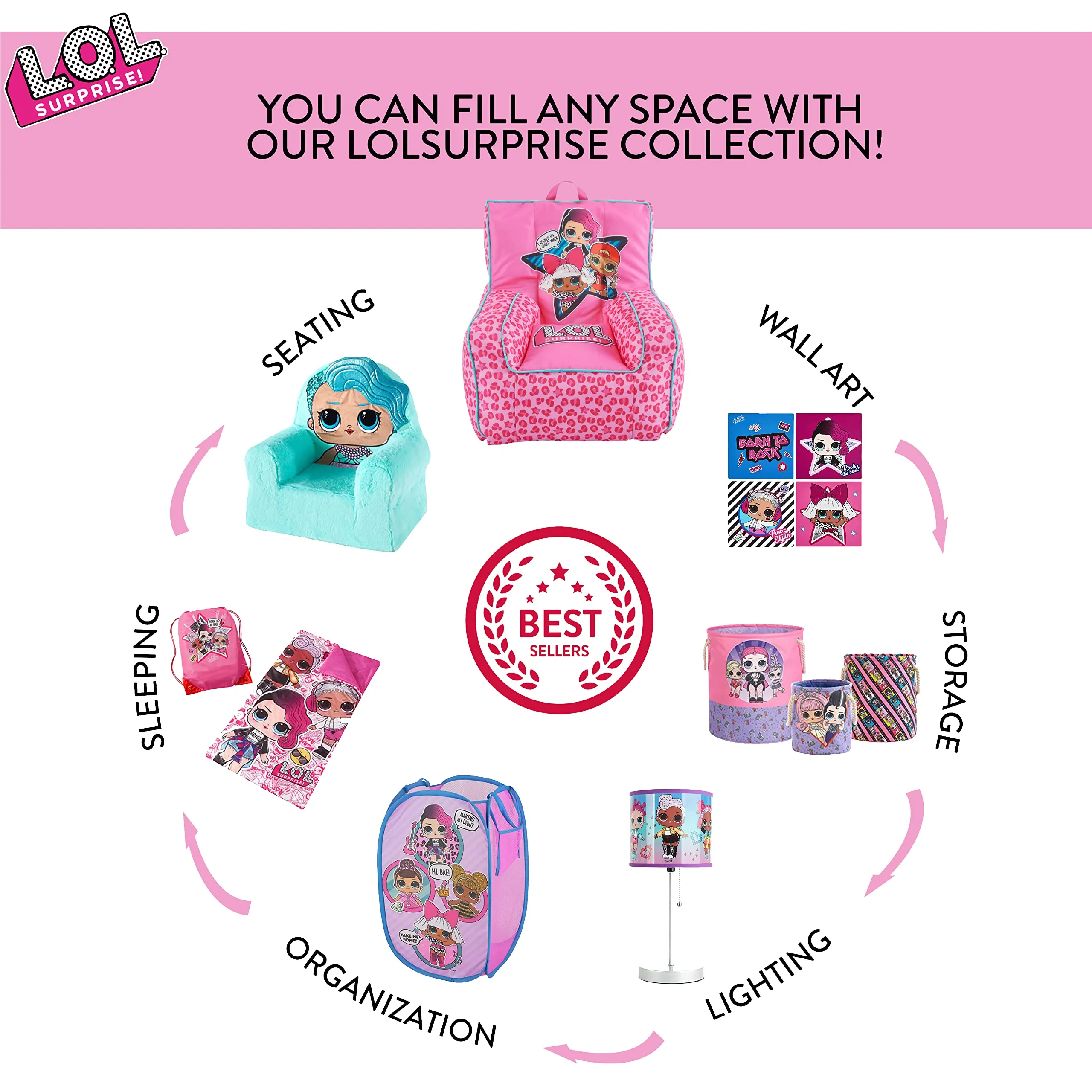 Lol Surprise Sleeping Bag With Coordinating Figural Pillow Ages 3 Plus 46X26