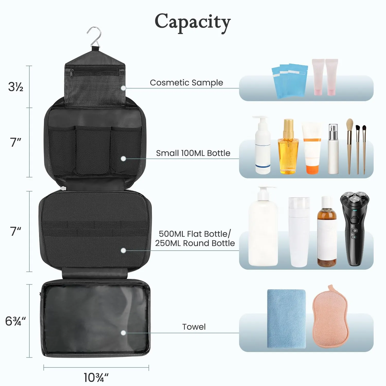 Maliton Toiletry Bag for Men & Women Large Toiletry Bags for Traveling Hanging Toiletry Bag Hygiene Bag with 4 Compartments Waterproof Bathroom Shower Bag (Black)