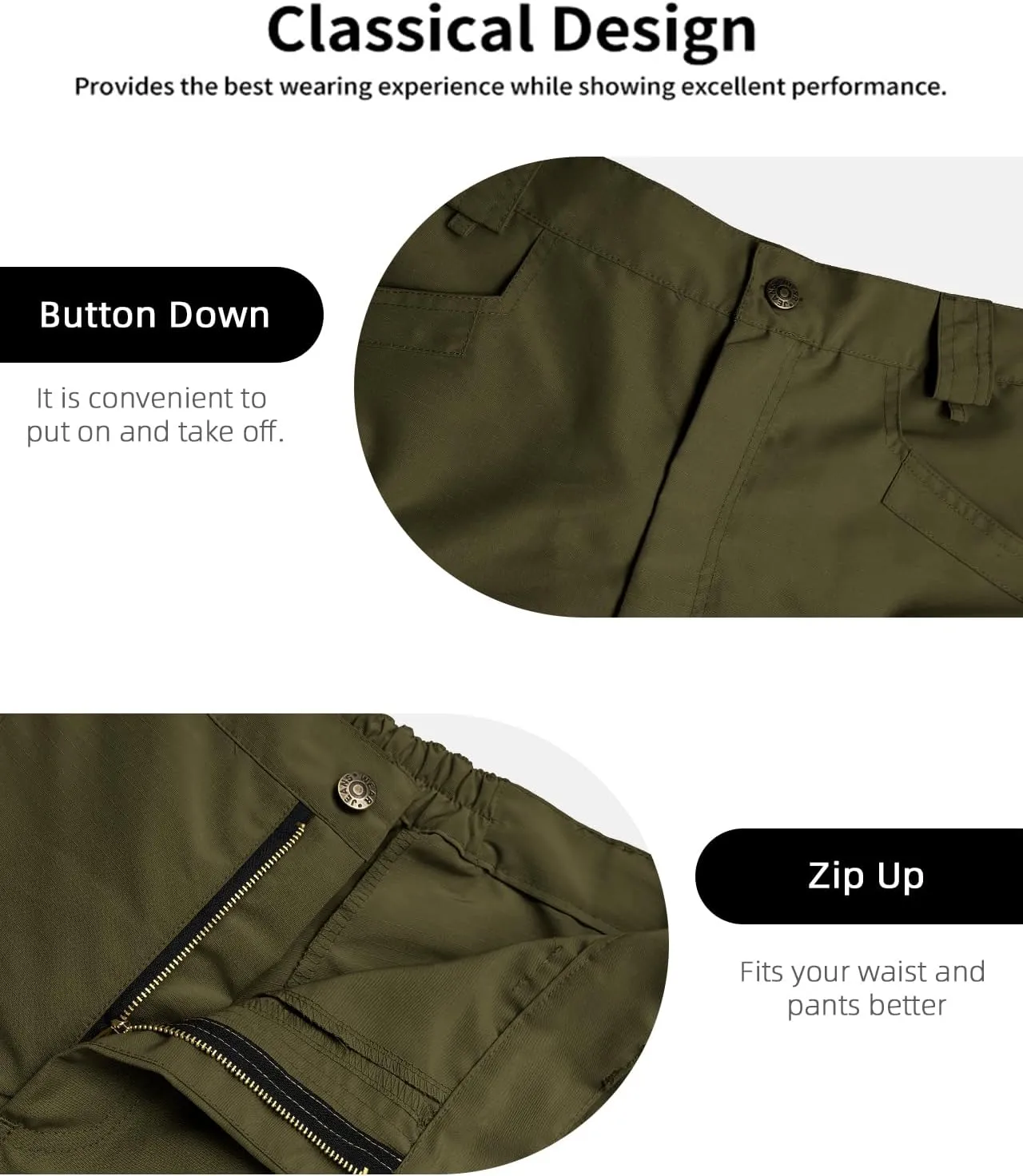 Mens Hiking Cargo Shorts Casual Tactical Waterproof Shorts for Work Golf Fishing with 6 Pockets