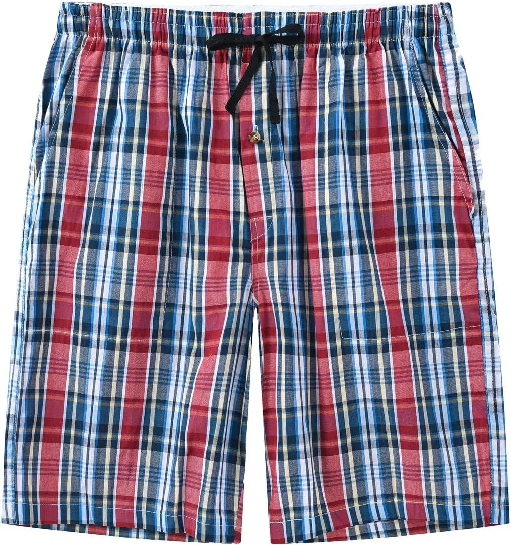 MoFiz Men's Sleepwear Shorts Pajama Bottom Lounge Short Plaid Button Open Fly 3Pack
