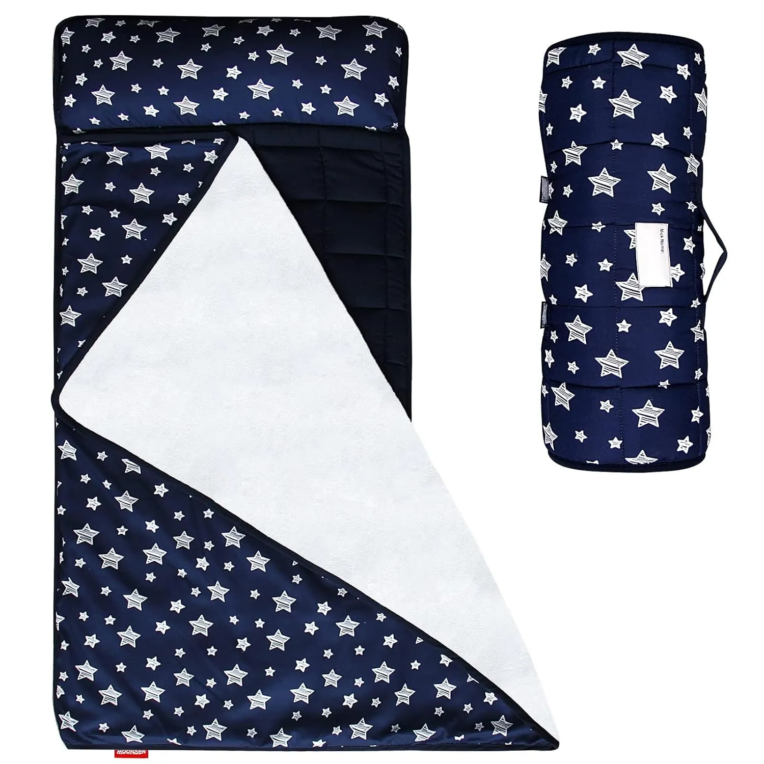 Moonsea Toddler Nap Mat Boy Navy with Pillow and Fleece Minky Blanket, Lightweight and Soft Perfect for Kids Preschool, Daycare, Travel Sleeping Bag for Boys, 21" x 50" Fit on a Standard Cot