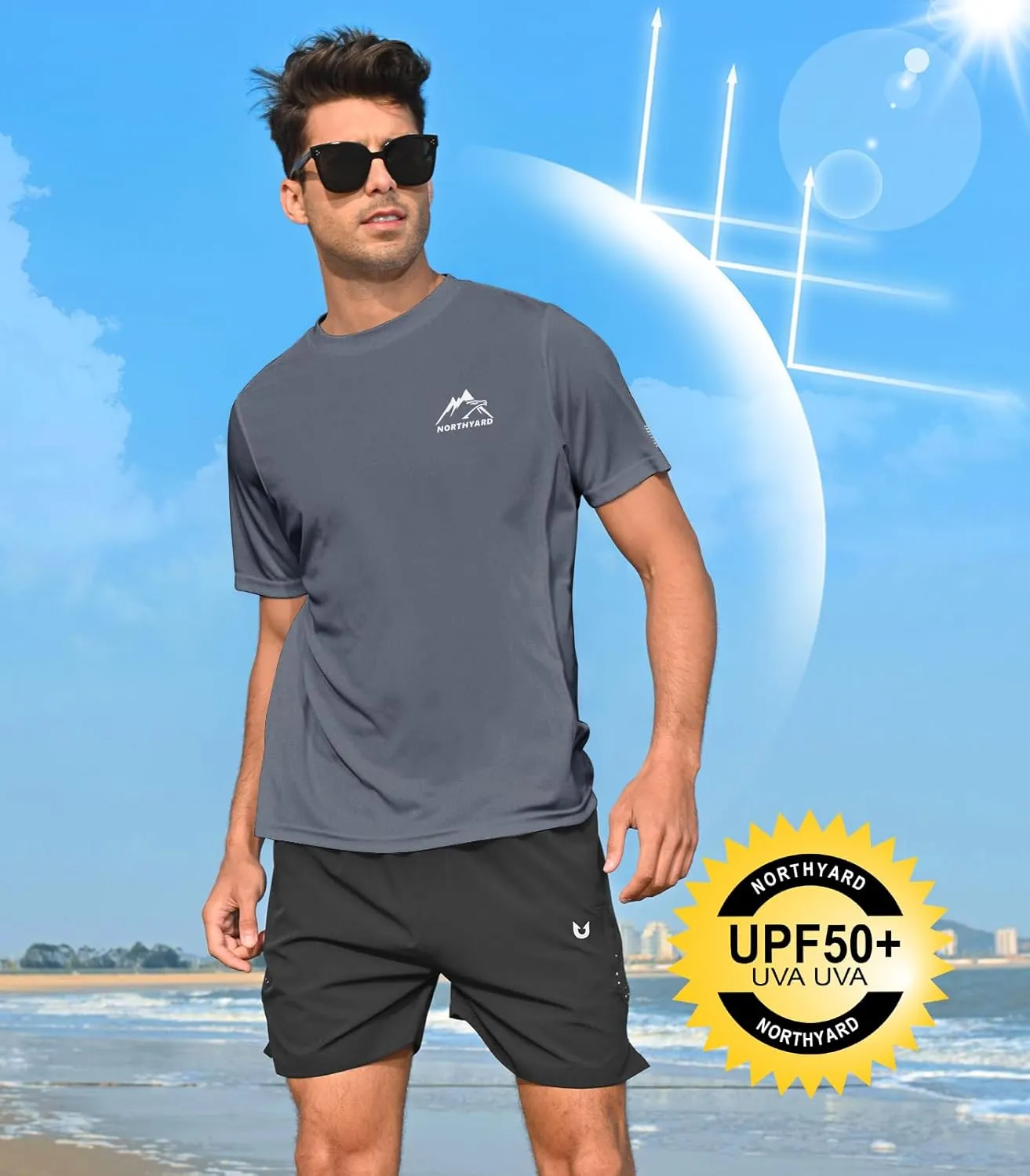 NORTHYARD Men's UPF 50  Sun Protection Shirts Swim SPF UV Quick Dry Short Sleeve T-Shirts for Athletic Fishing Rash Guard