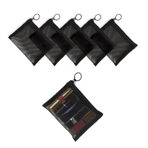 Patu Mini Zipper Mesh Bags, 4" x 5", Size S / A7, 5 Pieces, Beauty Makeup Lipstick Cosmetic Accessories Organizer, Small Travel Kit Storage Pouch, Black