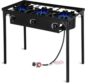 Propane Camping Stove, 225000 BTU Outdoor Propane Stove, 3 Burner High Pressure Propane Gas Cooker with Detachable Legs, 30 PSI Regulator