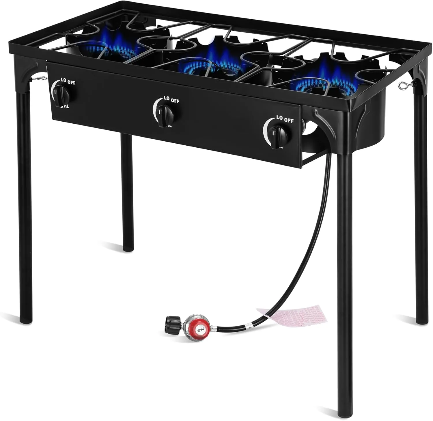 Propane Camping Stove, 225000 BTU Outdoor Propane Stove, 3 Burner High Pressure Propane Gas Cooker with Detachable Legs, 30 PSI Regulator