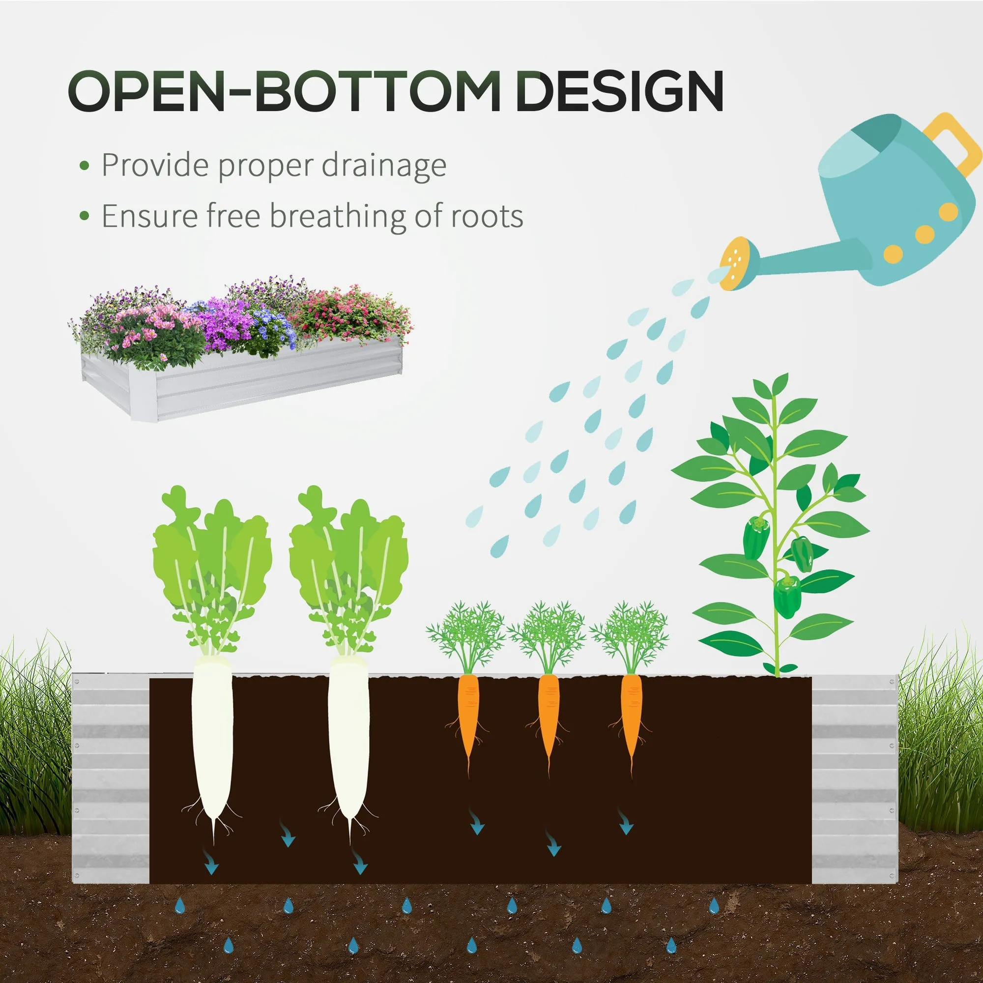 Raised Garden Bed with Greenhouse, Steel Planter Box with Plastic Cover, Roll Up Window, Dual Use for Flowers, Vegetables, Fruits, Clear