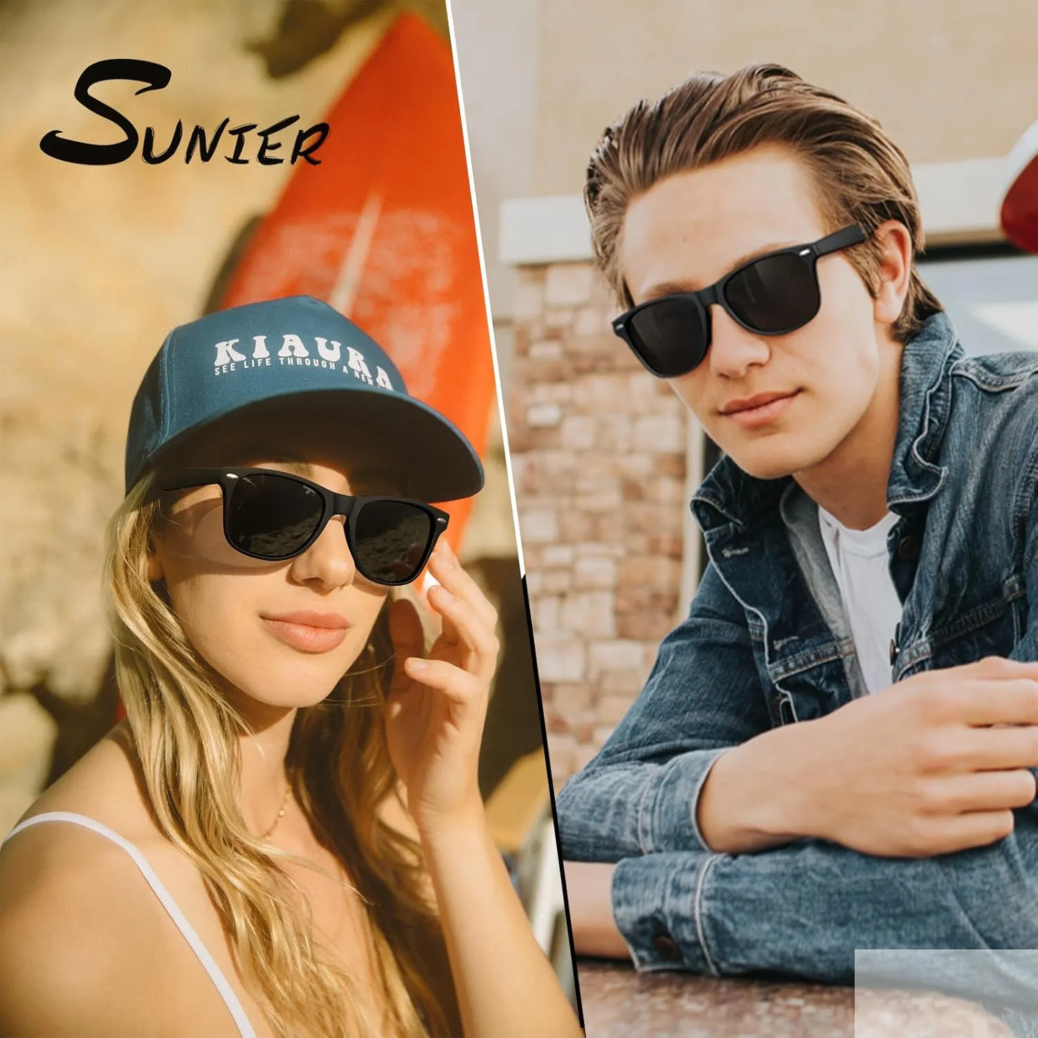 Sunier Polarized Sunglasses for Men and Women, Retro Square Matte Finish UV400 Protection Shades for Driving, Fishing