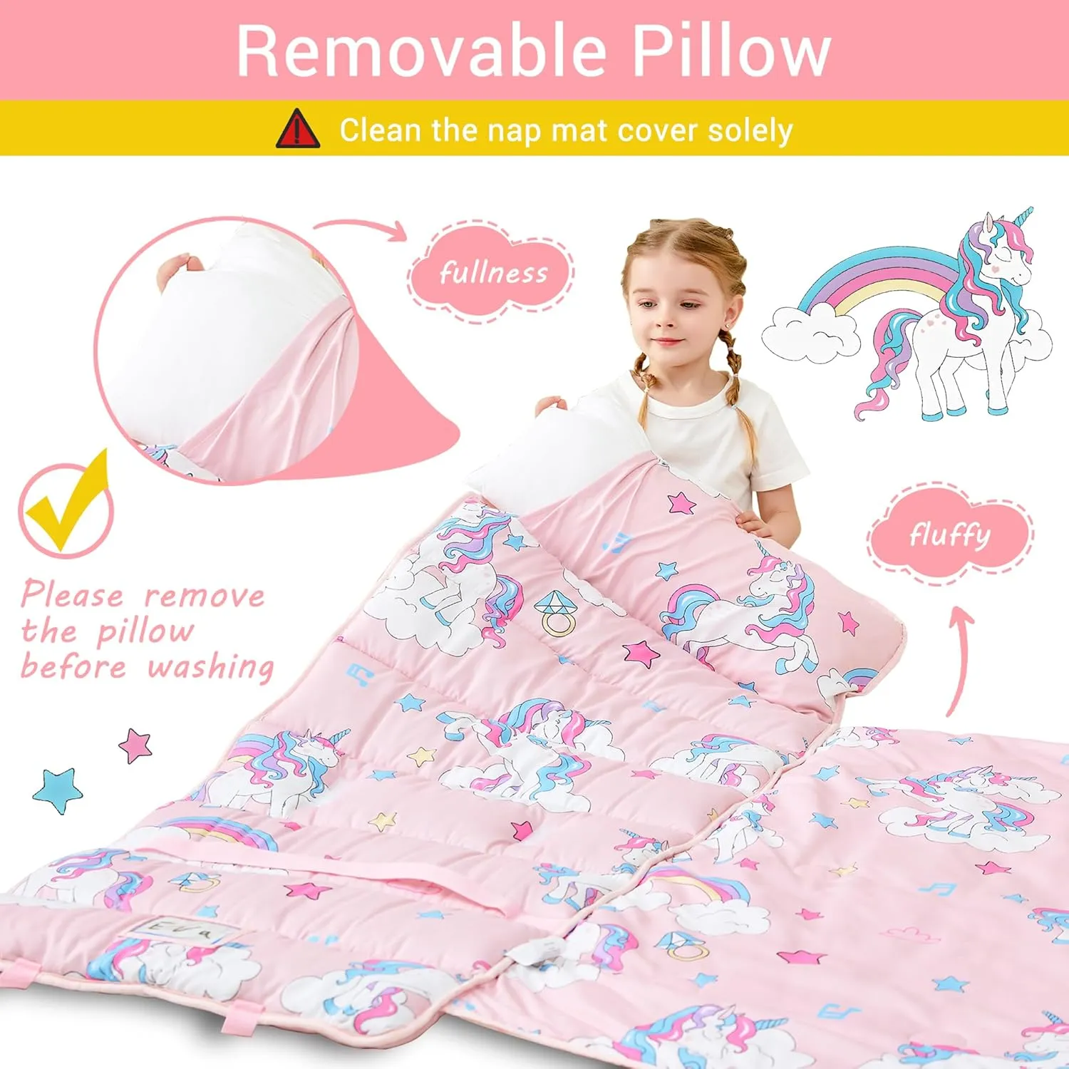 Toddler Nap Mat with Pillow and Blanket, Extra Large Rolled Napping Mats,Slumber Bags for Boys Girls,Kids Sleeping Bag for Daycare, Preschool Travel Camping