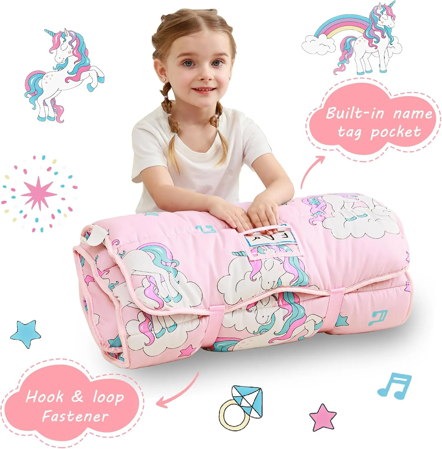 Toddler Nap Mat with Pillow and Blanket, Extra Large Rolled Napping Mats,Slumber Bags for Boys Girls,Kids Sleeping Bag for Daycare, Preschool Travel Camping
